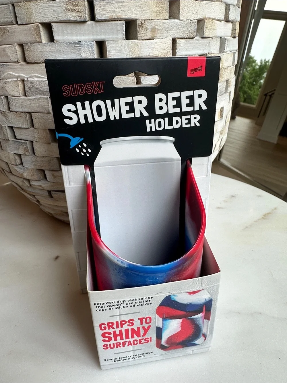 Shower Beer Holder - Red and Blue Swirl